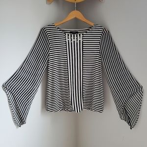 Alfani Striped Top With Sheer Sleeves and Beading.